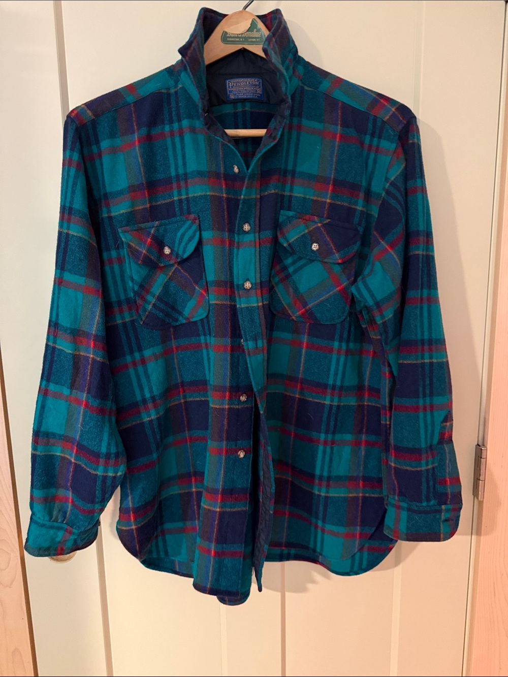 Men's Plaid Wool Shirt - Teal & Navy